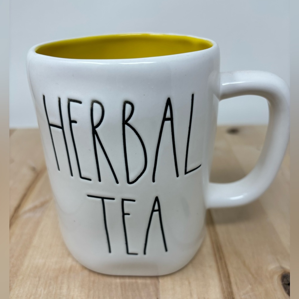 Rae Dunn HERBAL TEA Mug White with Yellow Interior New